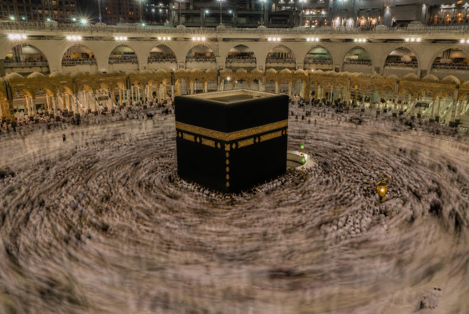 Pilgrims performing tawaf around the Kaaba